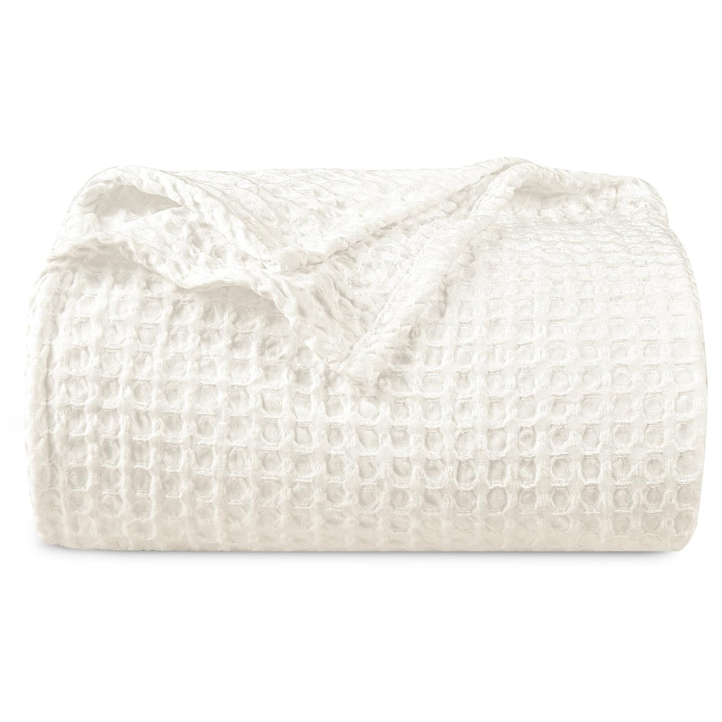 Phf Ultra Soft Waffle Weave Blanket Queen Size 90'X 90'- Washed Lightweight Breathable Cozy Woven Blanket For Bed - Aesthetic Decor For Couch Bedding Sofa Home Car - Coconut White