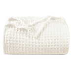 Phf Ultra Soft Waffle Weave Blanket Queen Size 90'X 90'- Washed Lightweight Breathable Cozy Woven Blanket For Bed - Aesthetic Decor For Couch Bedding Sofa Home Car - Coconut White