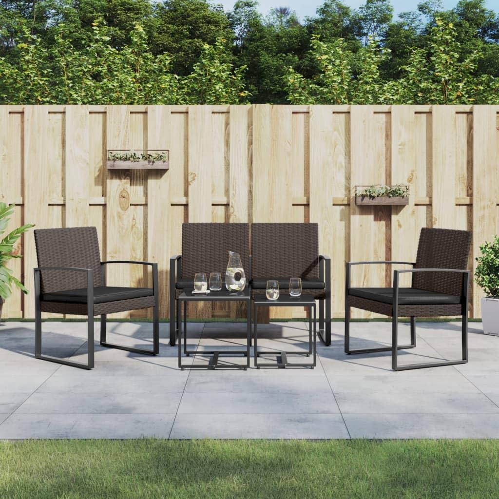 vidaXL 5-Piece Rattan-Styled Patio Dining Set with Cushions - Durable Polypropylene and Steel, with Comfortable Cushions, Brown & Anthracite