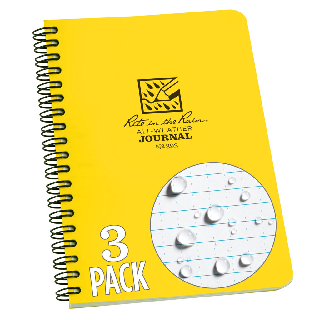 Rite In The Rain Weatherproof Side Spiral Notebook, 4.625' X 7', Yellow Cover, Journal Pattern, 3 Pack (No. 393L3)