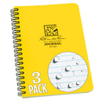 Rite In The Rain Weatherproof Side Spiral Notebook, 4.625' X 7', Yellow Cover, Journal Pattern, 3 Pack (No. 393L3)