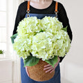 JINWOE Green Hydrangea Artificial Flowers, 5Pcs 20Inch Large Lifelike Faux Silk Flowers, Full Artificial Hydrangeas for Bouquet 