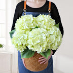 JINWOE Green Hydrangea Artificial Flowers, 5Pcs 20Inch Large Lifelike Faux Silk Flowers, Full Artificial Hydrangeas for Bouquet 