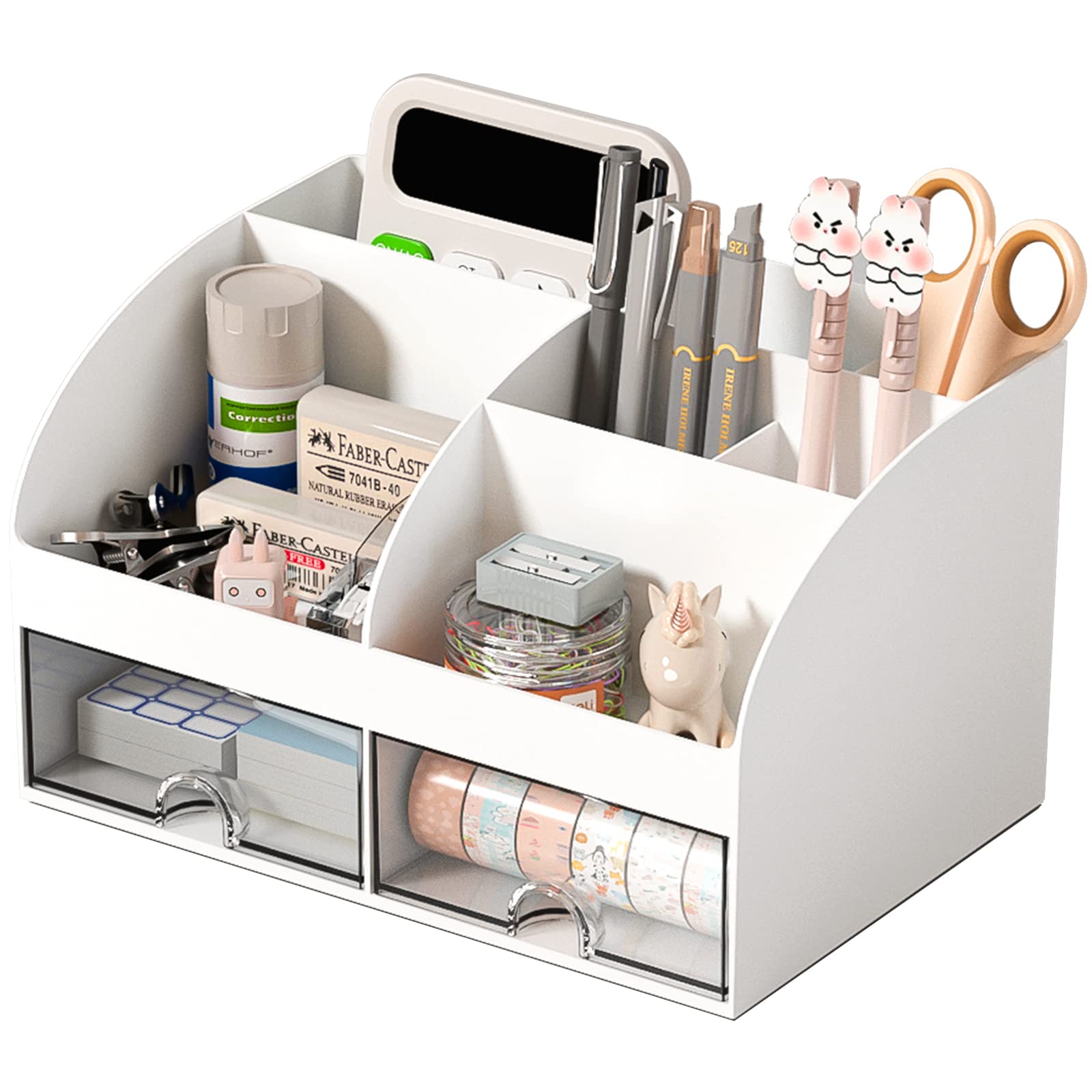 Comfyroom Desk Organizer With 6 Compartments And 2 Drawers, Plastic Makeup Organizer, Pen Holder For Desktop Storage, Desk Organ