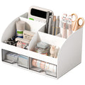 Comfyroom Desk Organizer With 6 Compartments And 2 Drawers, Plastic Makeup Organizer, Pen Holder For Desktop Storage, Desk Organ