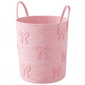RattanView Pink Cotton Rope Laundry Basket Hamper for Girls Baby Nursery