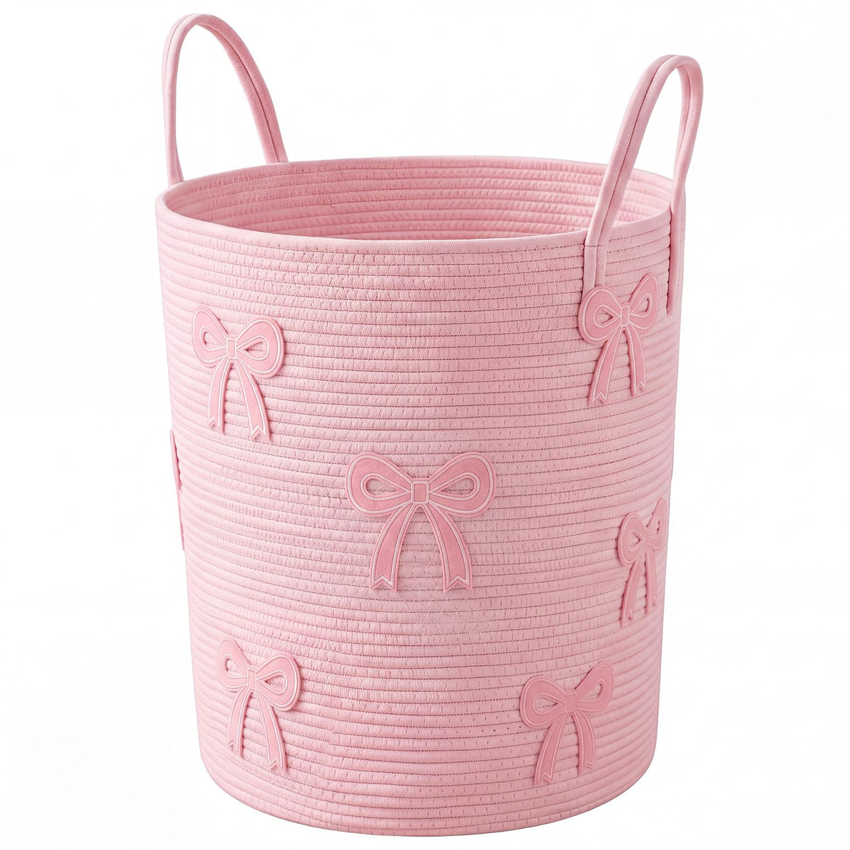 RattanView Pink Cotton Rope Laundry Basket Hamper for Girls Baby Nursery