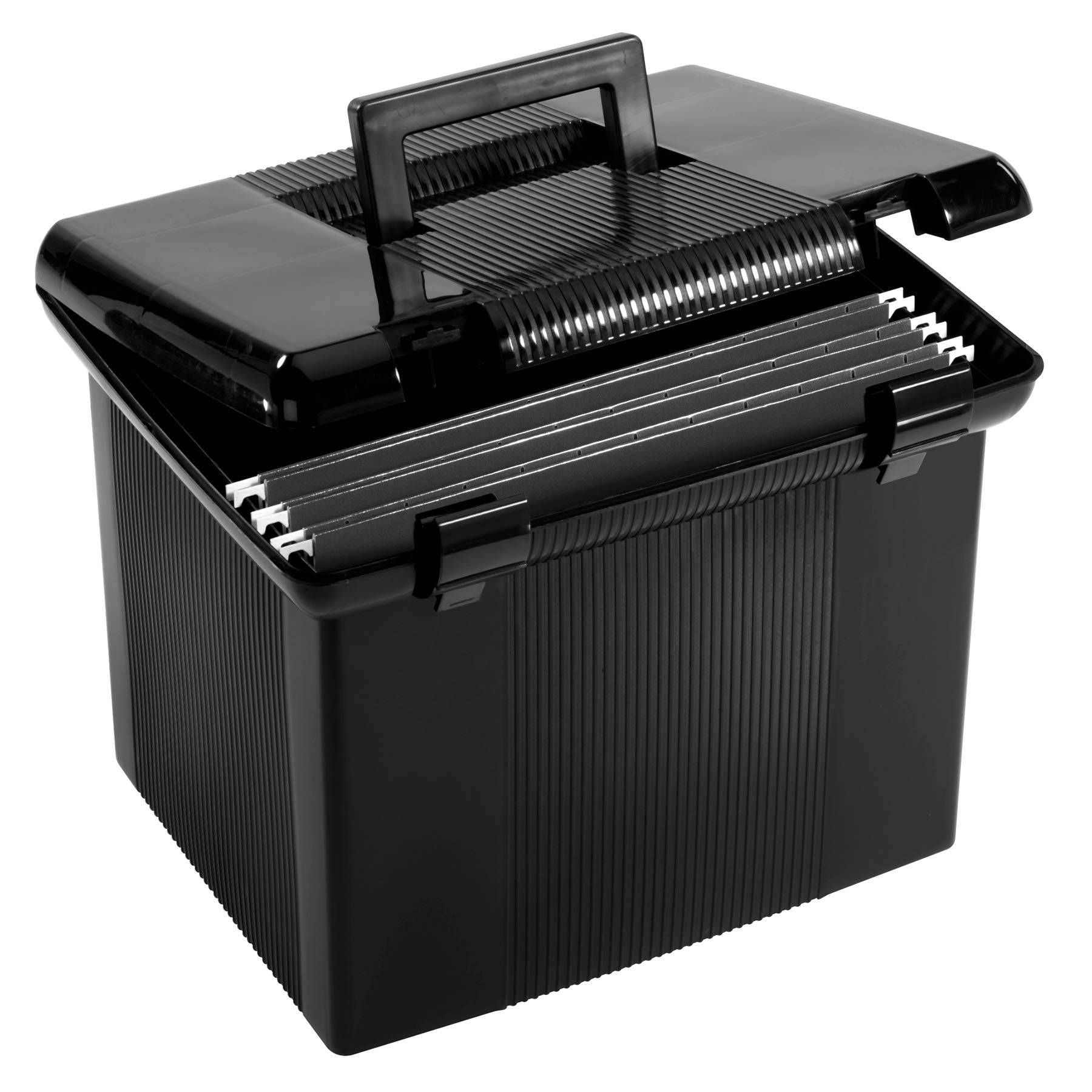 Pendaflex Portable File Box With File Rails, Simple Document Storage, File Bin For Home And Office, Hinged Lid With Double Latch