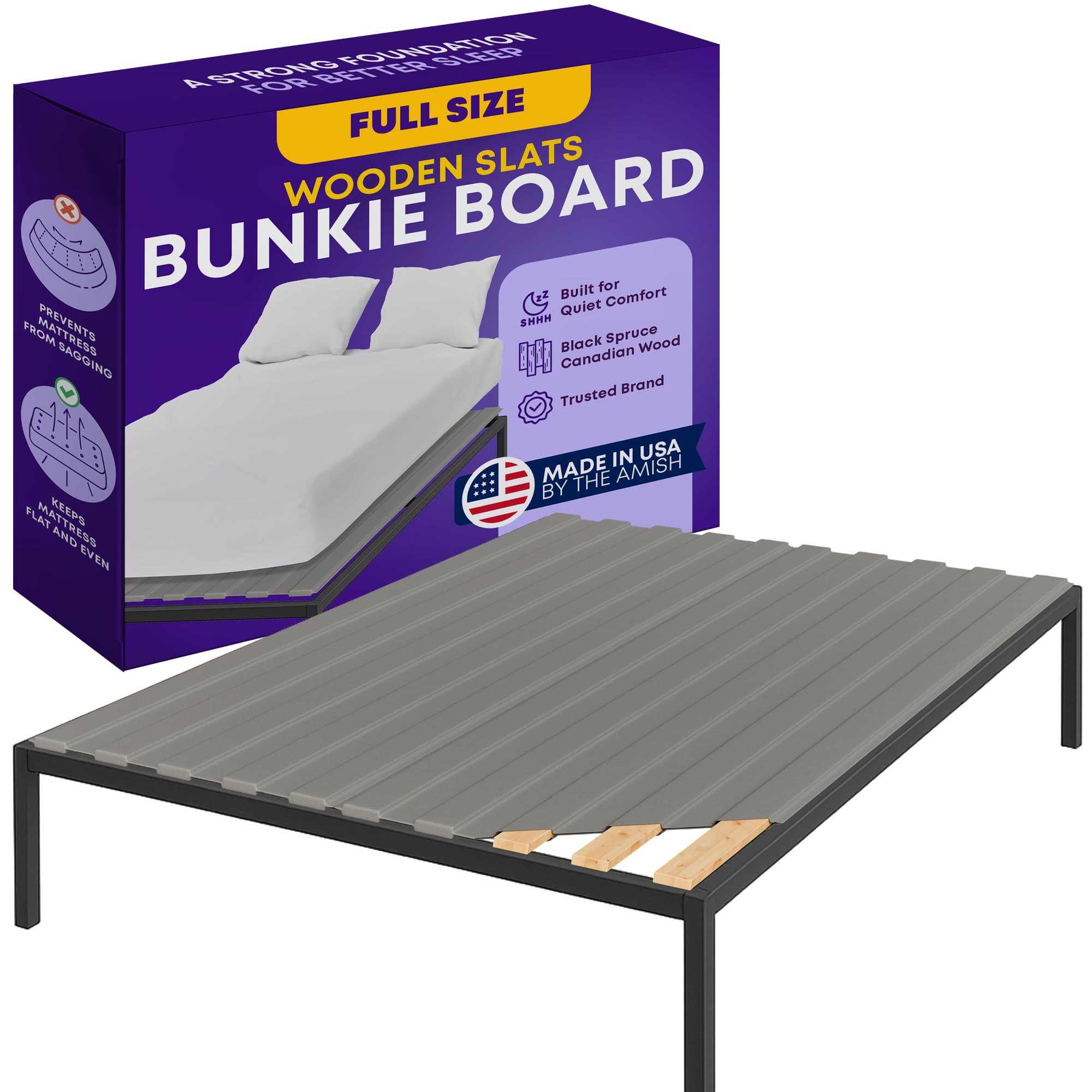 Greaton, Wooden Full Bed Slats for Support Under Mattress with Cover - Replacement Wood Slats for Full Size Bed Frame - Under Ma