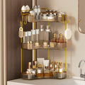 Greenby 3Tier Corner Bathroom Counter Organizer,Makeup & Skincare Shelf with Builtin Brush Holder,SpaceSaving Bathroom Counte