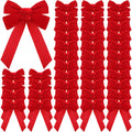 Janinka 50 Pcs Large Red Christmas Velvet Bow 13  x 9  Christmas Wreath Bows Xmas Tree Topper Giant Xmas Bow Ornament Rustic Vin