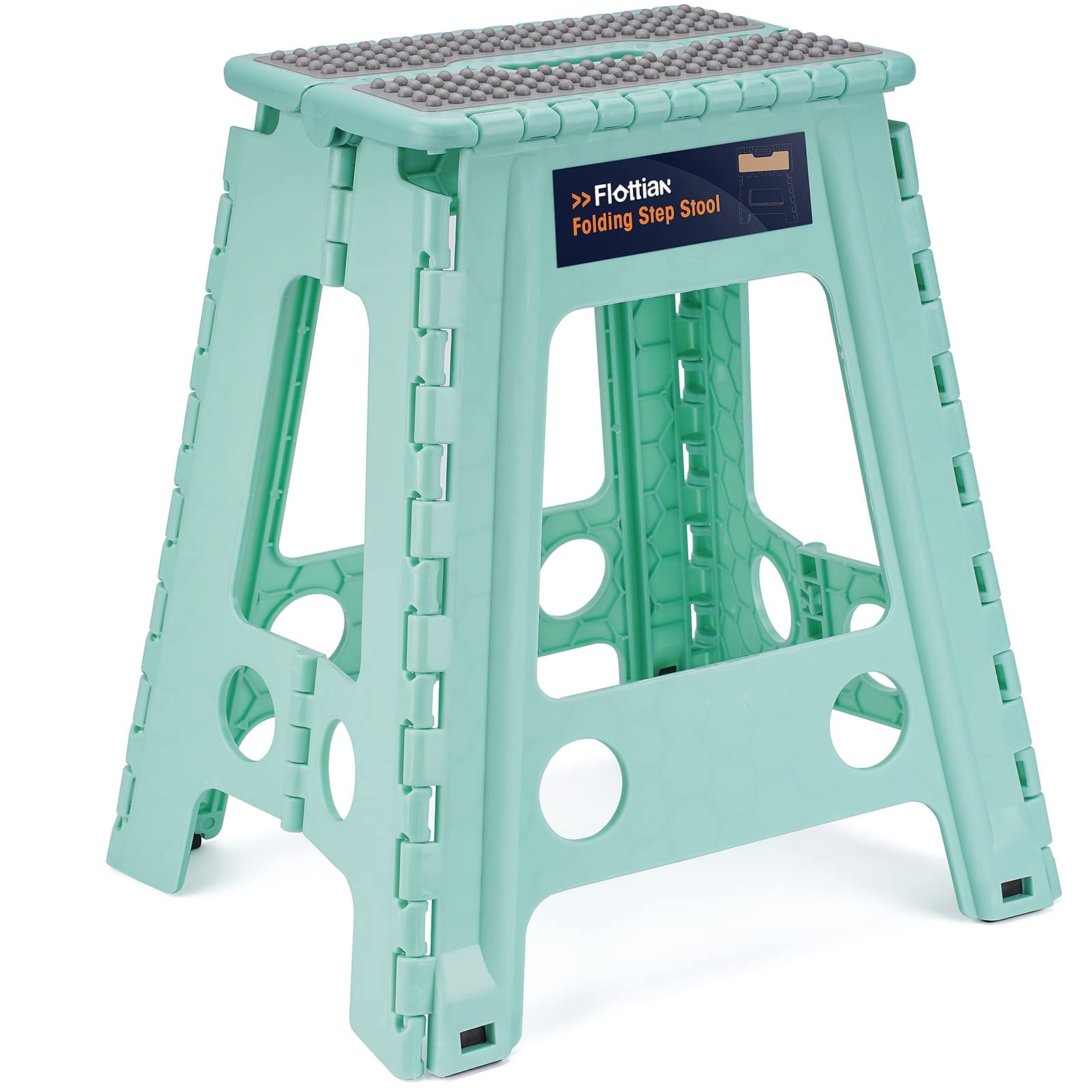 Flottian 18' Folding Step Stool For Adults And Kids Holds Up To 300 Lbs,Non-Slip Folding Stools With Handle, Compact Plastic Foldable Step Stool For Bathroom,Bedroom, Kitchen,Teal,1Pc