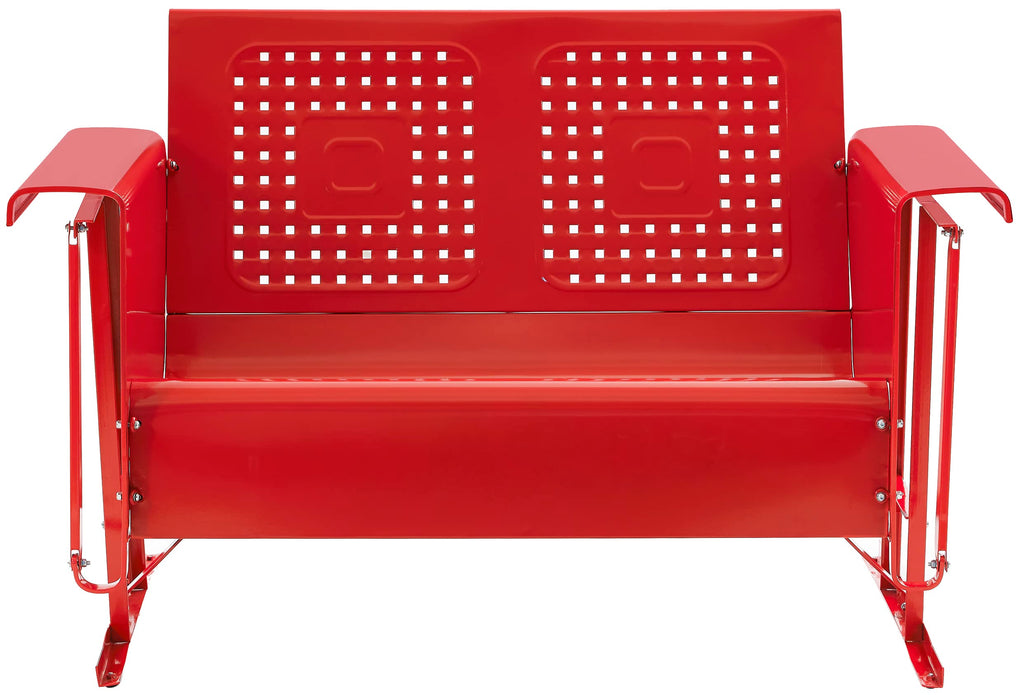 Crosley Furniture Bates Retro Metal Outdoor Loveseat Glider, 2-Person Rocking Patio Bench for Porch, Deck, Bright Red Gloss
