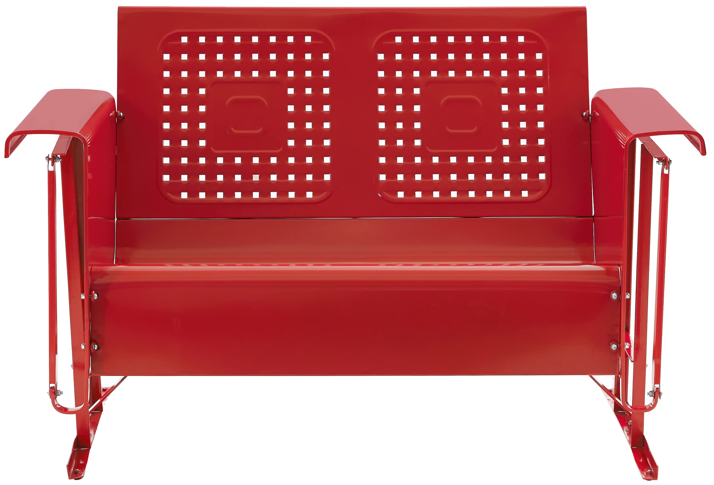 Crosley Furniture Bates Retro Metal Outdoor Loveseat Glider, 2-Person Rocking Patio Bench for Porch, Deck, Bright Red Gloss