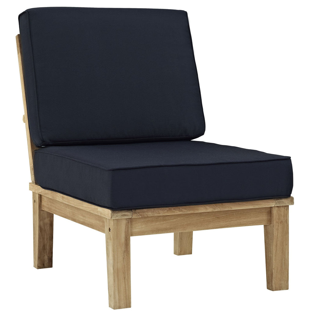 Modway Marina Premium Grade A Teak Wood 5-Piece Outdoor Patio Furniture Set In Natural Navy