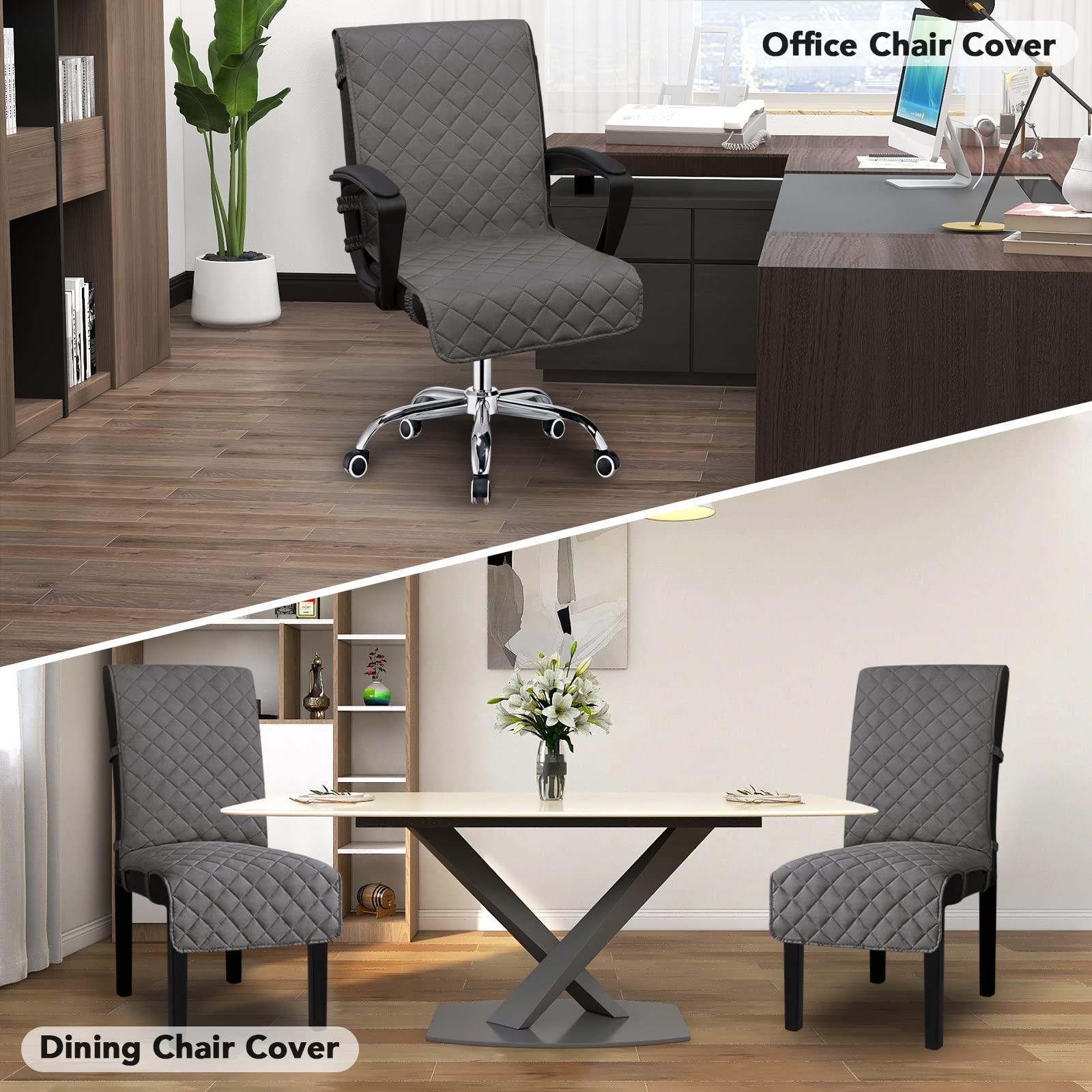 Easy-Going Reversible Office Chair Cover Water Resistant Dining Chair Cover Soft Desk Computer Chair Slipcover With Anti-Slip Buckle For Armchair Or Armless Chair (Large, Gray/Light Gray)