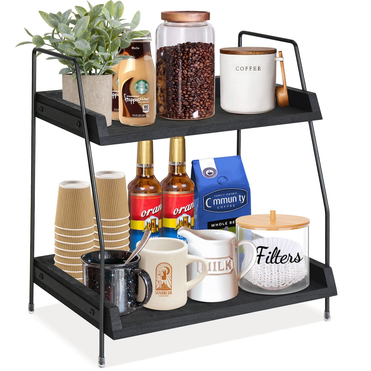 Megsooul Coffee Bar Accessories and Organizer Countertop, Coffee Station Organizer Kitchen Counter Shelf Organizer,Coffee Condim