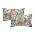 Sunshineyan Gold Blue Boho Throw Pillow Covers 12X20 Set Of 2, Carpet Pattern Pillow Covers Ethnic Rustic Farmhouse Cushion Case