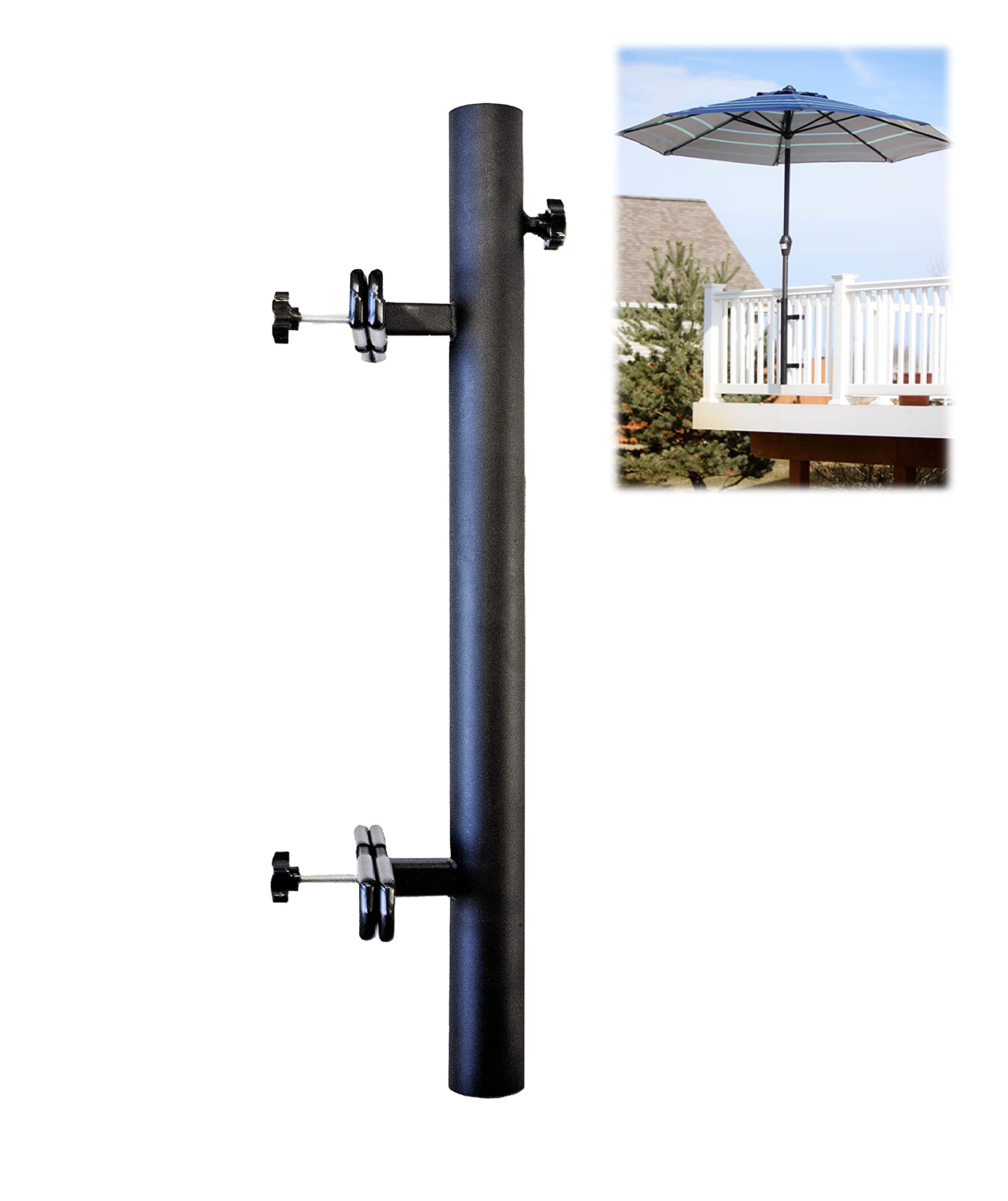 Love Your Deck Patio Umbrella Holder  Outdoor Umbrella Base And Mount  Attaches To Railing Maximizing Patio Space And Shade (Bla