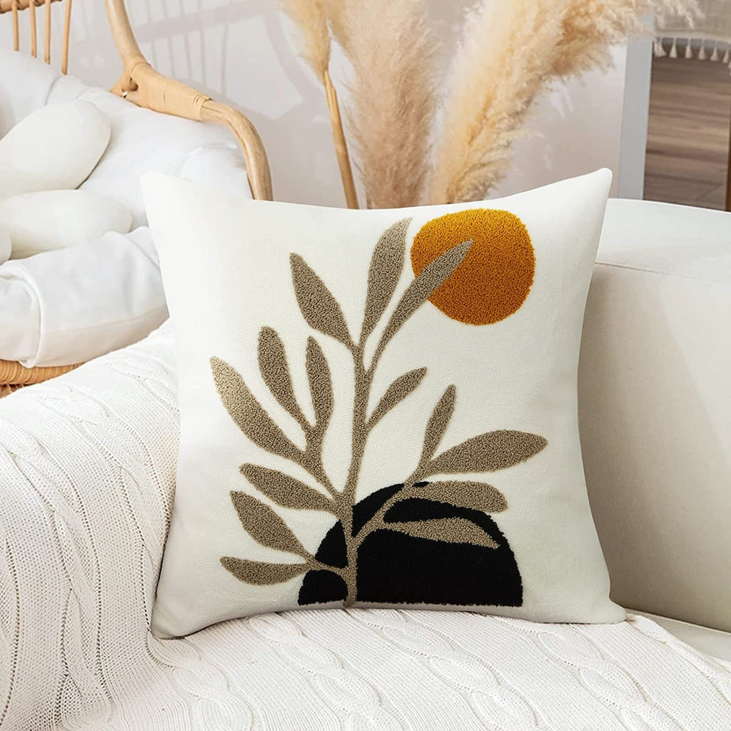 Merrycolor Boho Pillow Covers 20X20 Tufted Mid Century Modern Throw Pillow Covers Abstract Leaf Pillow Cover Aesthetic Boho Pill
