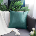 Brawarm Teal Leather Throw Pillow Covers 22 X 22 Inches - Faux Leather Pillow Cover With Piping, Hand Stitched Leather Throw Pil