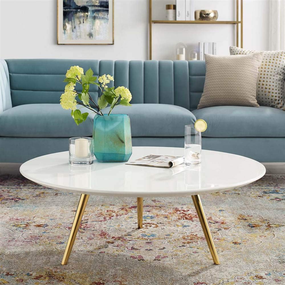 Modway Lippa 40&quot; Mid-Century Modern Round Coffee Table With Tripod Base In Gold White