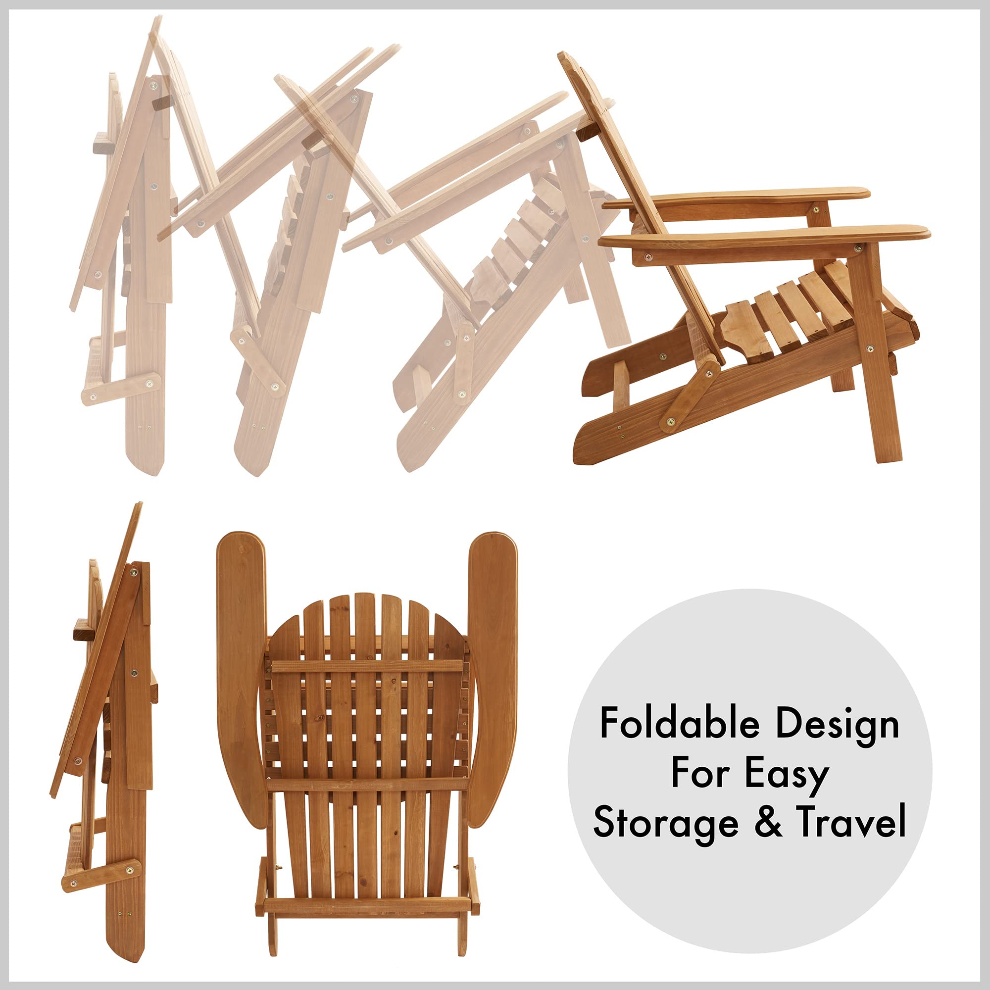 Casafield Folding Adirondack Chair, Set Of 2 Cedar Wood Outdoor Fire Pit Lounge Chairs For Patio, Deck, Yard, Lawn And Garden Seating, Partially Pre-Assembled - Natural