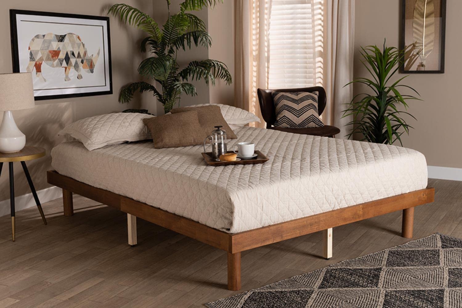 Baxton Studio Winston Mid-Century Modern Walnut Brown Finished Wood Full Size Platform Bed Frame