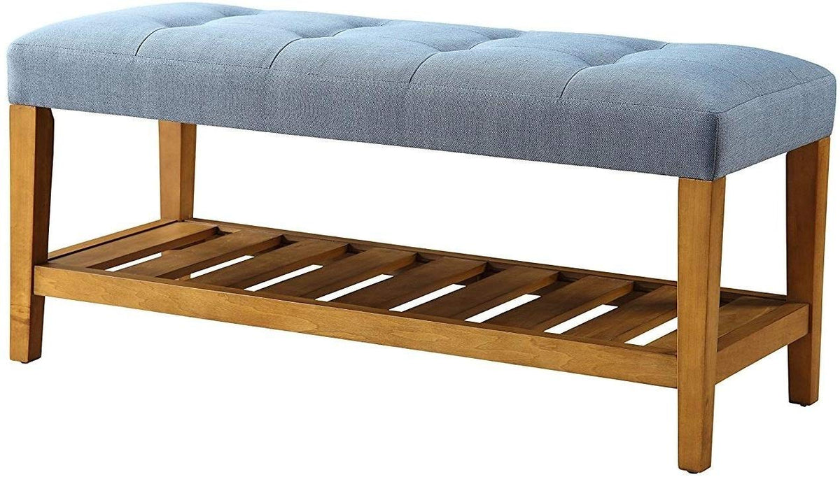 HomeRoots Furniture Blue & Oak Bench Multicolor