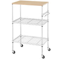 450Lbs Capacity Microwave Cart With Wheels, 3 Tier Rolling Cart With Adjustable Shelves, Multifunctional Metal Utility Storage K
