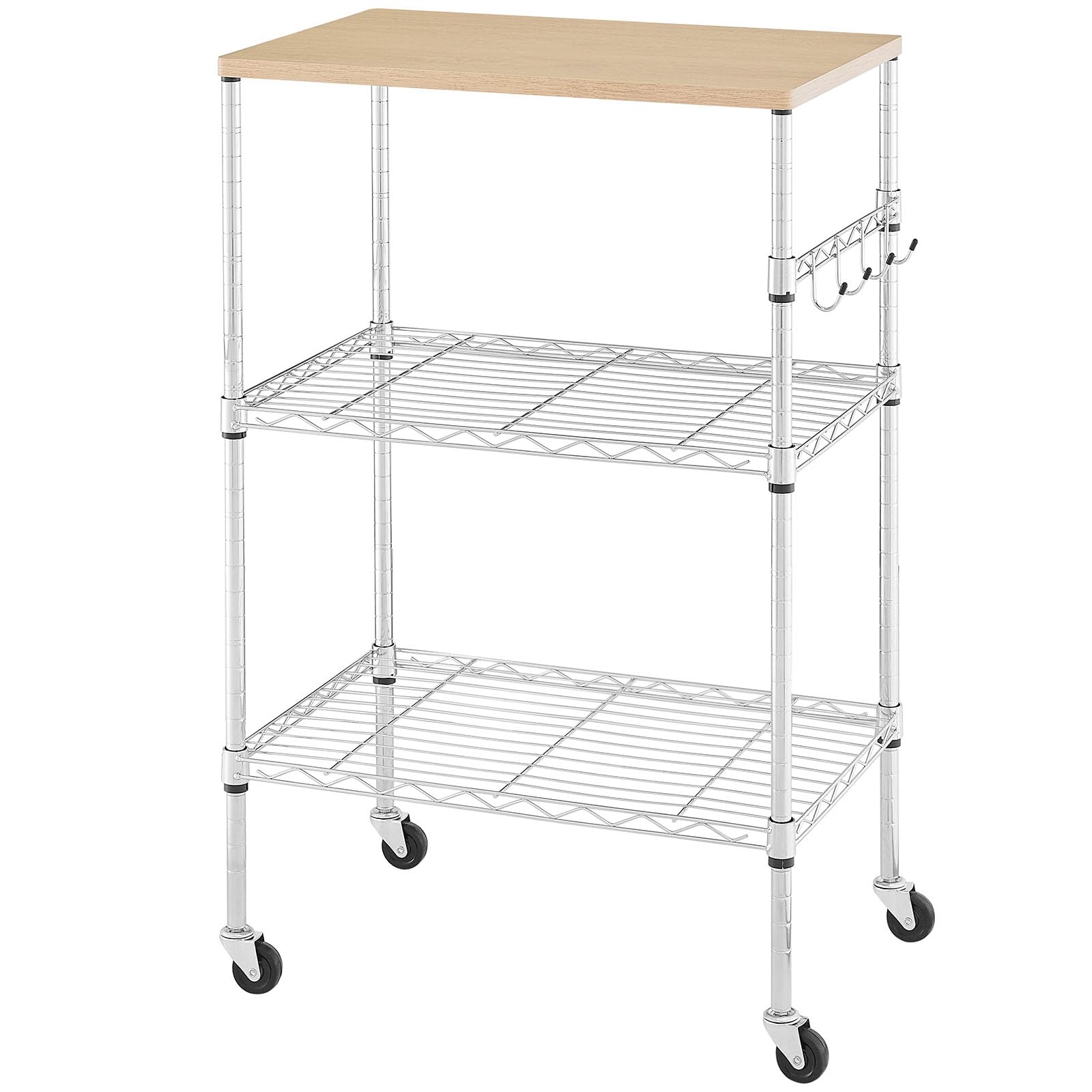 450Lbs Capacity Microwave Cart With Wheels, 3 Tier Rolling Cart With Adjustable Shelves, Multifunctional Metal Utility Storage K