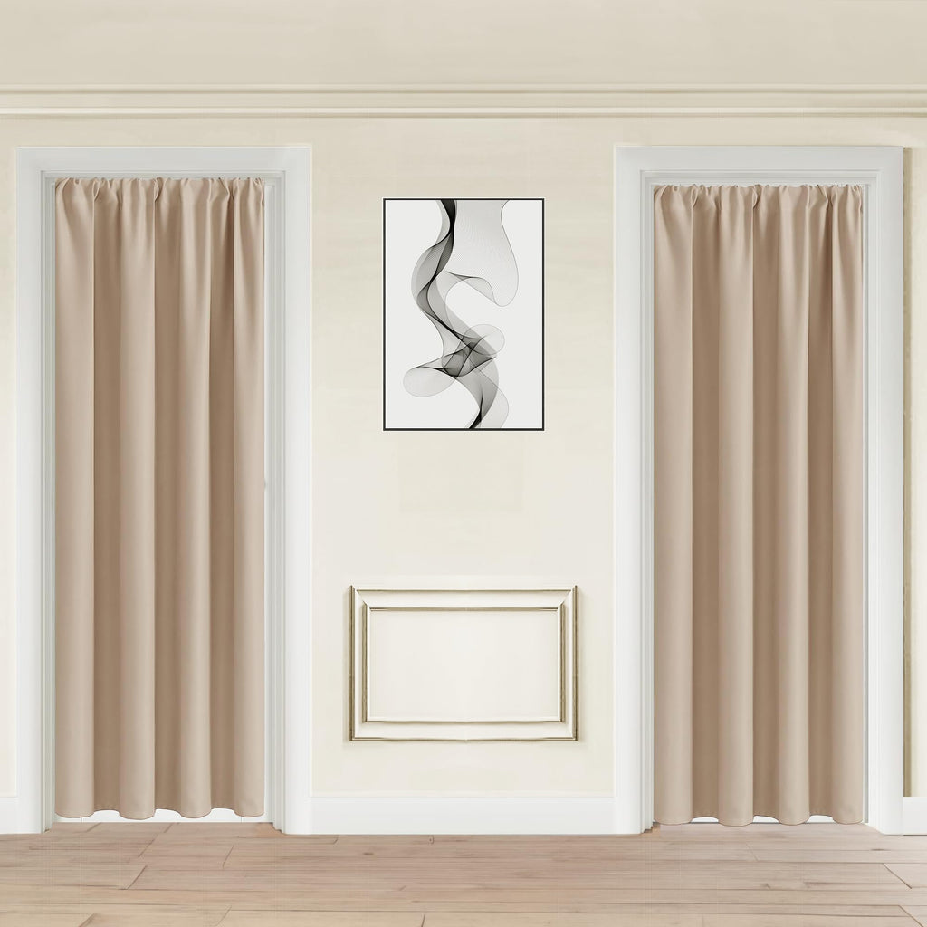 Jiuzhen Blackout Doorway Curtains 80 Inch Length - 2 Panels Thermal Insulated Privacy Soundproof Rod Pocket Closet Door Curtains Room Divider For Bedroom,Office, 42 X 80 Inches, 42 X 80 Inch, Beige