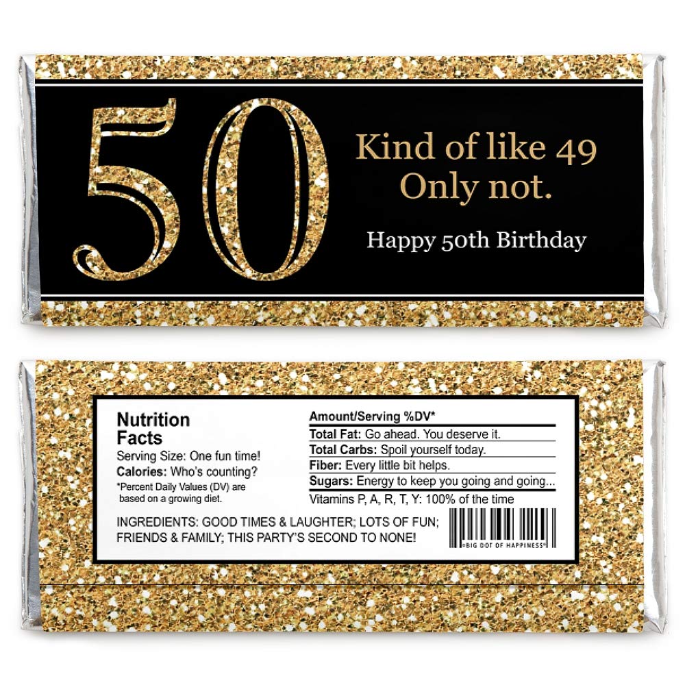 Big Dot Of Happiness Adult 50Th Birthday - Gold - Candy Bar Wrappers Birthday Party Favors - Set Of 24