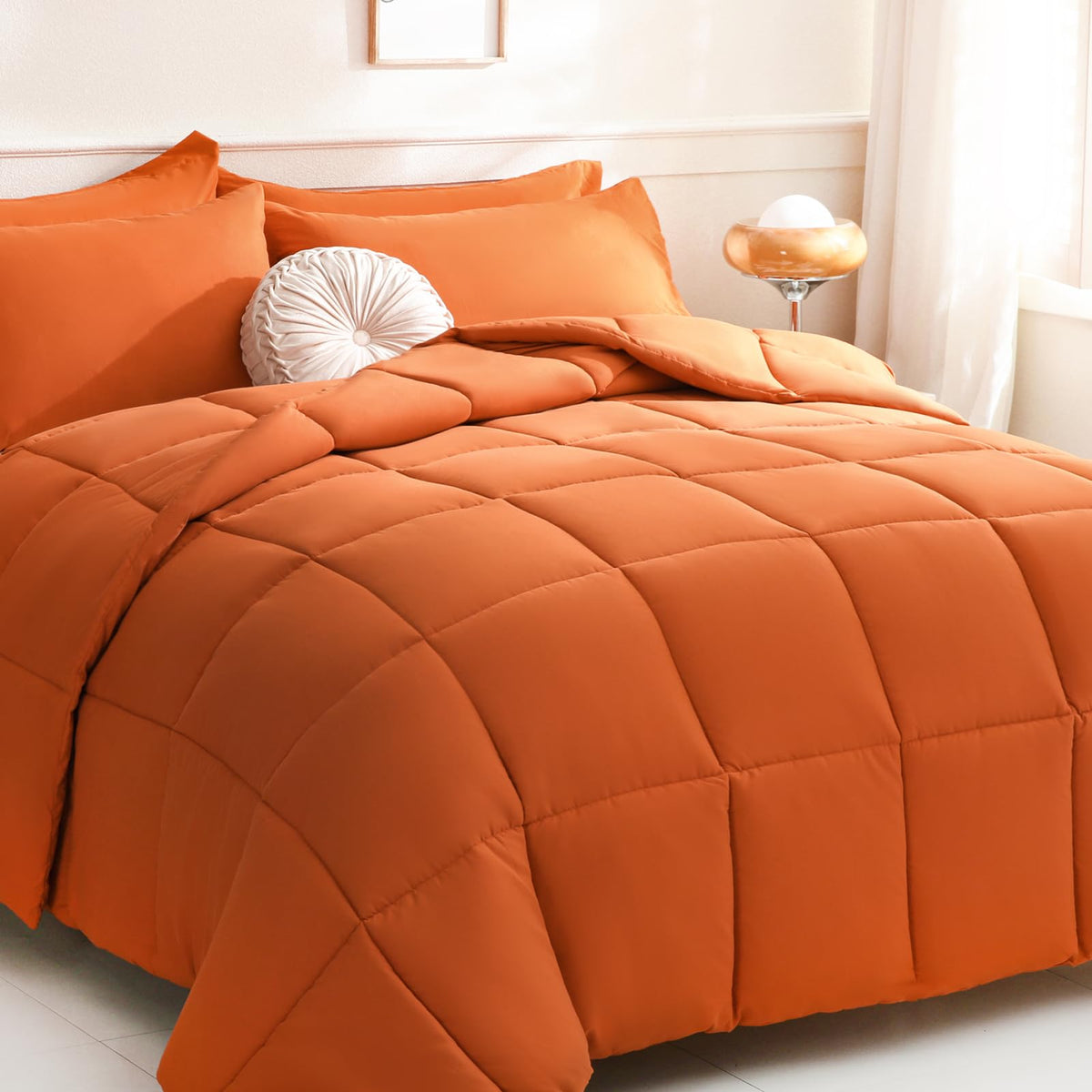 Downcool Comforters Queen Size, Duvet Insert,Burnt Orange All Season Duvet, Lightweight Quilt, Down Alternative Hotel Comforter