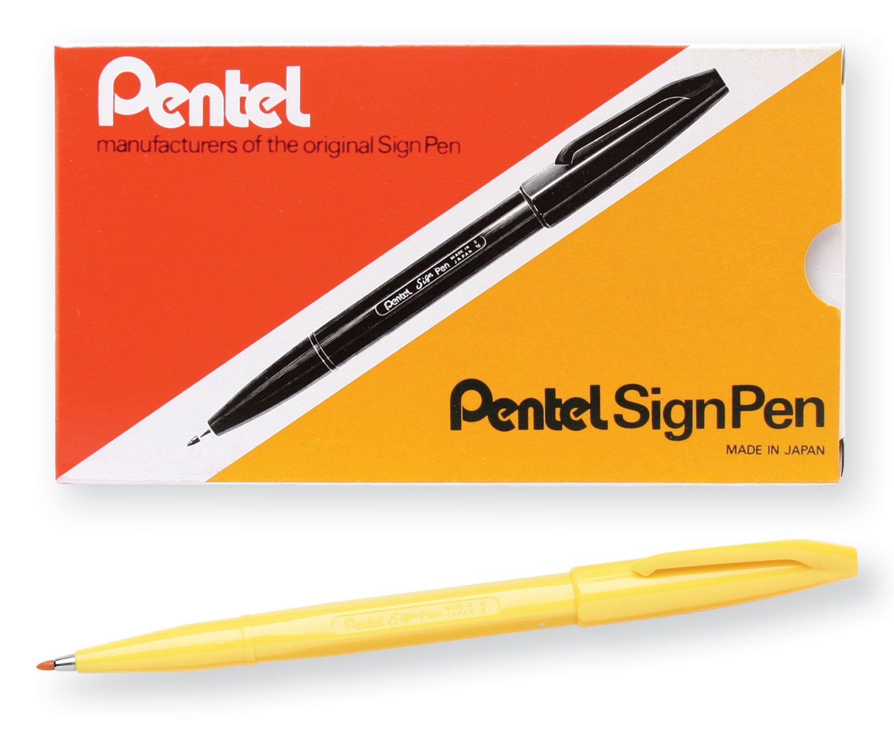 Pentel Sign Pen Fiber-Tipped Pen, Yellow Ink, Box Of 12 (S520-G)