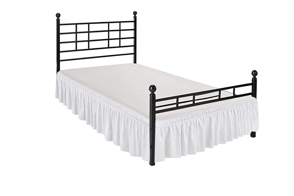 Biscaynebay Wrap Around Bed Skirts With Split Corners For Queen Beds 12' Drop, White Elastic Dust Ruffles Easy Fit Wrinkle & Fade Resistant Silky Luxurious Fabric Solid Machine Washable