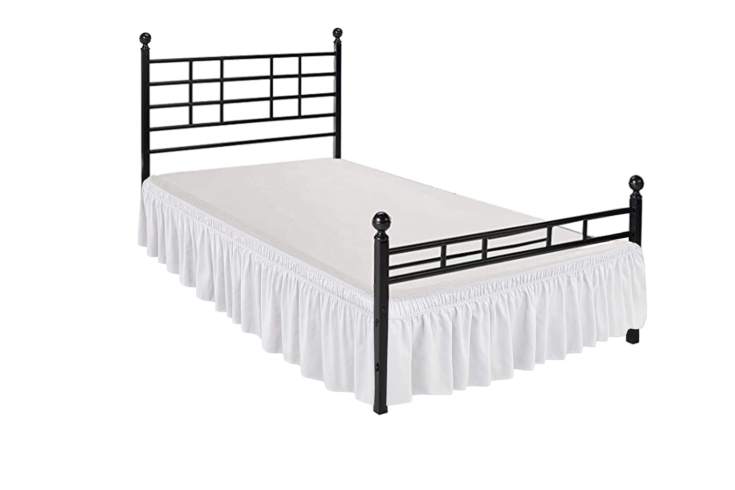 Biscaynebay Wrap Around Bed Skirts With Split Corners For King Beds 25' Drop, White Elastic Dust Ruffles Easy Fit Wrinkle & Fade Resistant Silky Luxurious Fabric Solid Machine Washable