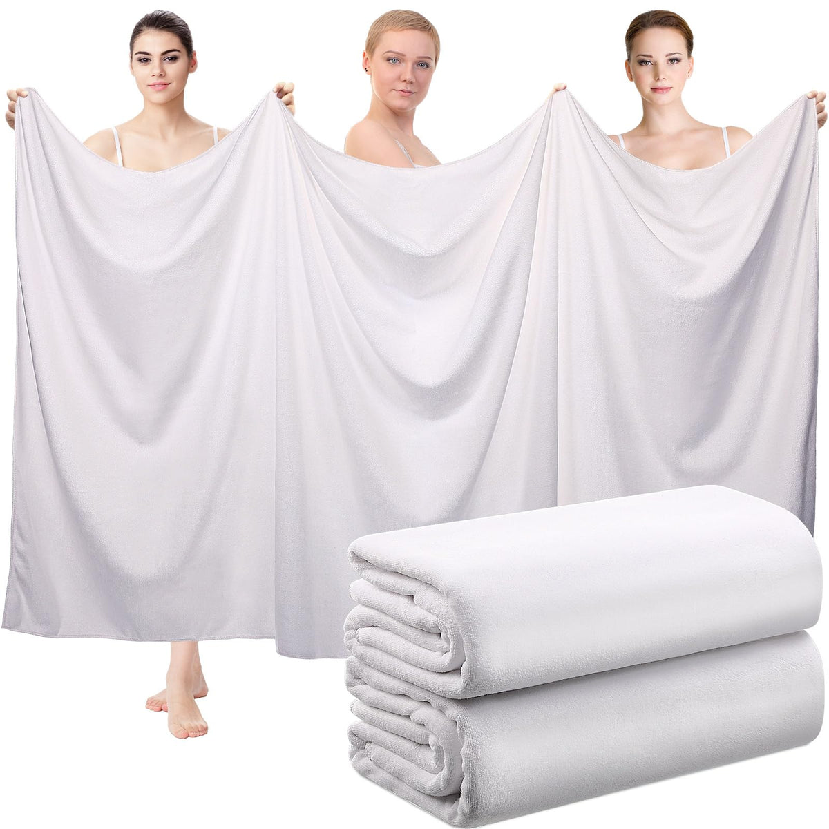 Mixweer 2 Pcs Oversized Bath Towel, 40 x 80 Inch, White