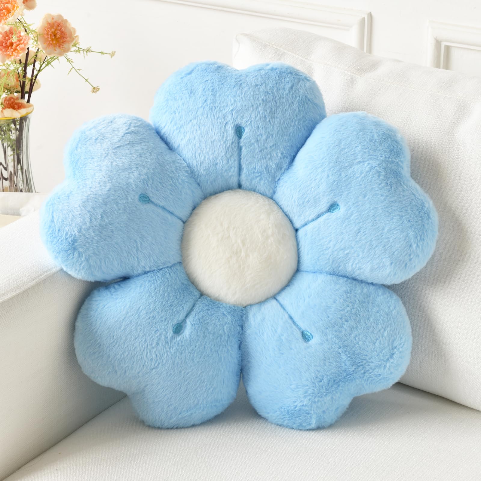 Ddliury Flower Pillow, Flower Shaped Pillow Decorative Throw Pillows For Bed Couch, Cute Daisy Pillow Dorm Decor Floor Seating Cushion (Blue, 15 Inches)