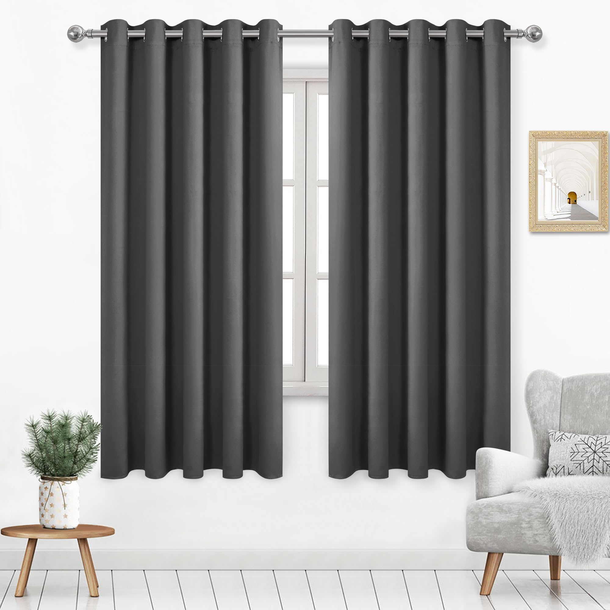 Dwcn Blackout Curtains 63 Inch Length, 60 Wide Curtains For Bedroom, Thermal Light Blocking Curtain For Living Room - W60 X L63