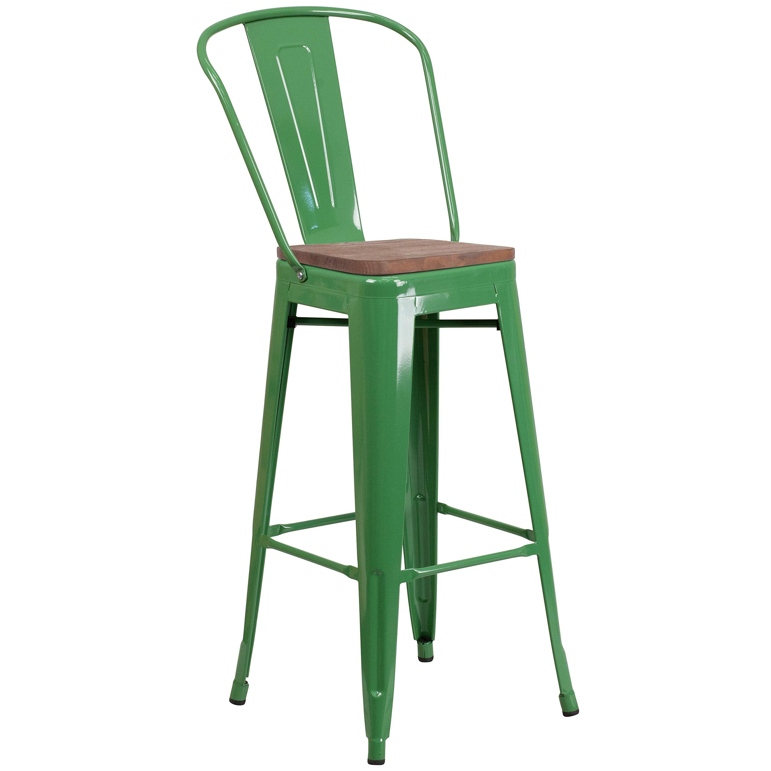 Flash Furniture Metal/Wood Colorful Restaurant Barstools, 1 Pack, Green