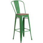 Flash Furniture Metal/Wood Colorful Restaurant Barstools, 1 Pack, Green