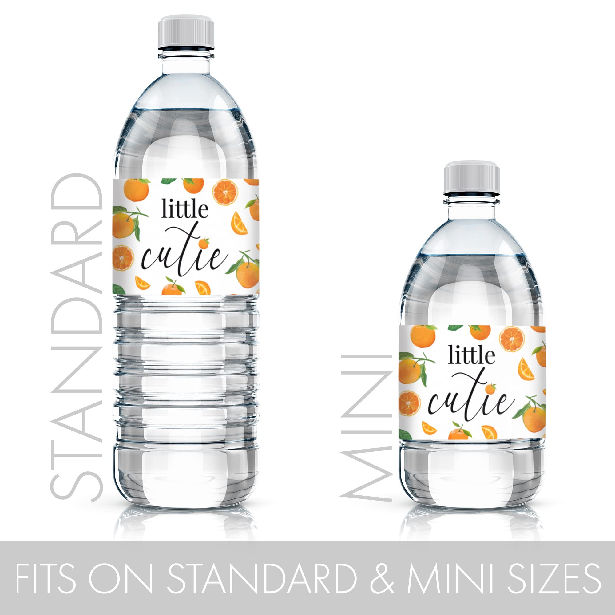 Orange Little Cutie Baby Shower Water Bottle Labels, Waterproof Stickers For Water Bottles - 24 Count