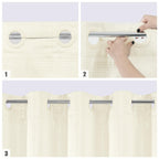 Mitovilla No Hooks Needed Extra Long Shower Curtain Set With Snap-In Liner, Ivory 86 Inch Xl Heavyweight Waffle Fabric Cloth Sho