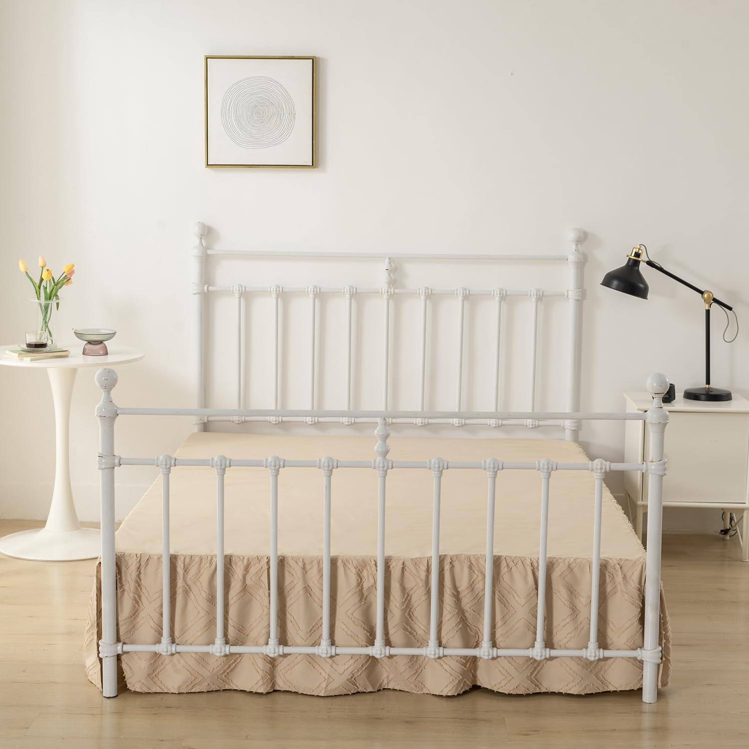 Bed Skirt King Size, Ruffled Bed Skirt With Split Corners, King Bed Skirt 14 Inch Drop, Boho King Size Bed Skirt For Ruffled Bed