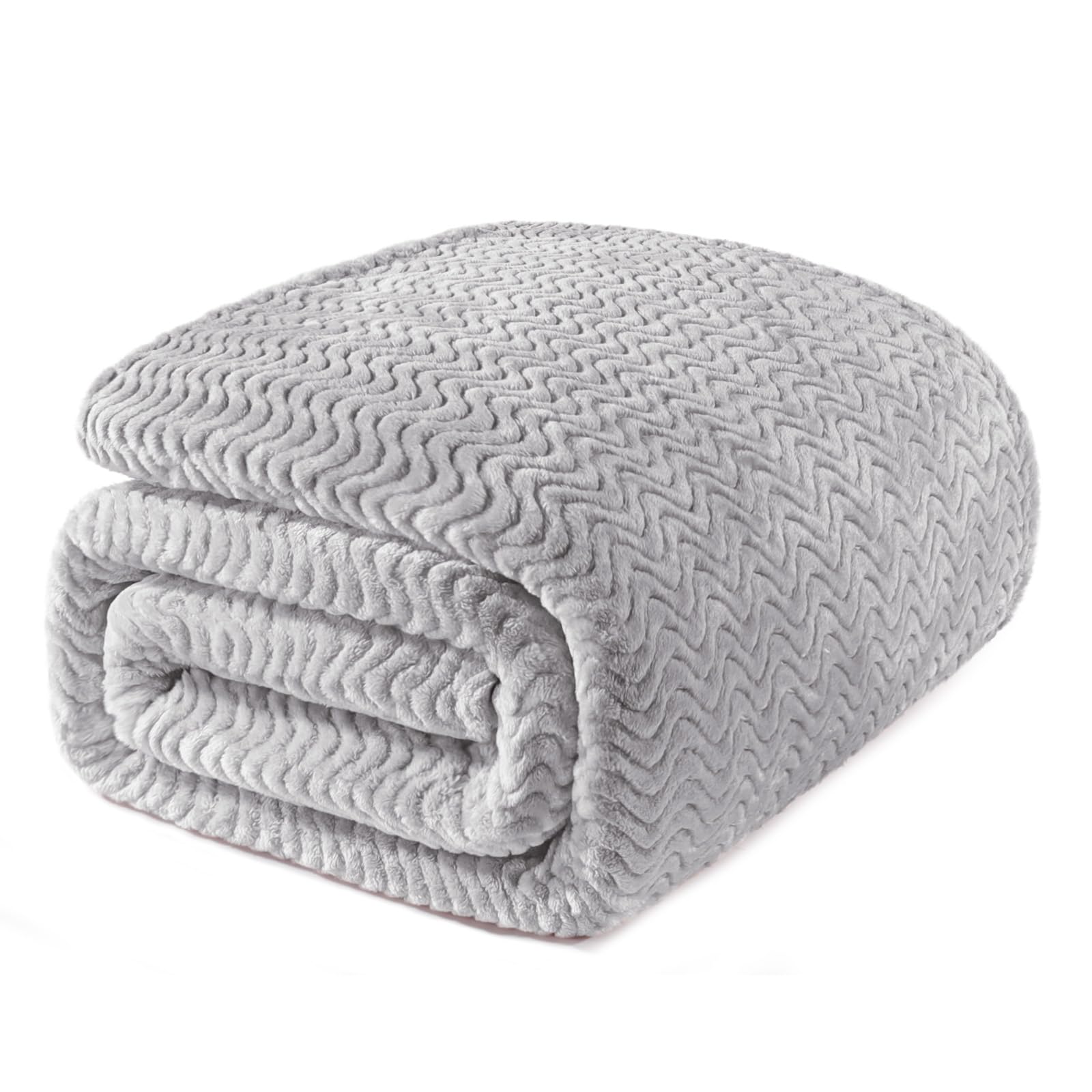 Exclusivo Mezcla Light Grey Fleece Queen Size Blanket For Bed, Super Soft Cozy Blankets With Decorative Wave Textured, Lightweig