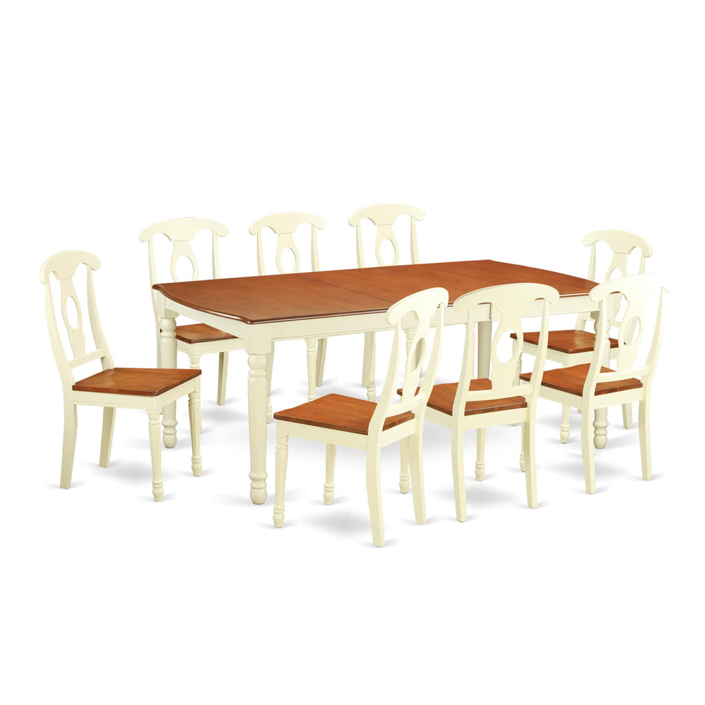 East West Furniture DOKE9-WHI-W Dover 9 Piece Room Furniture Set Includes a Rectangle Wooden Table with Butterfly Leaf and 8 Kitchen Dining Chairs, 42x78 Inch, Buttermilk & Cherry