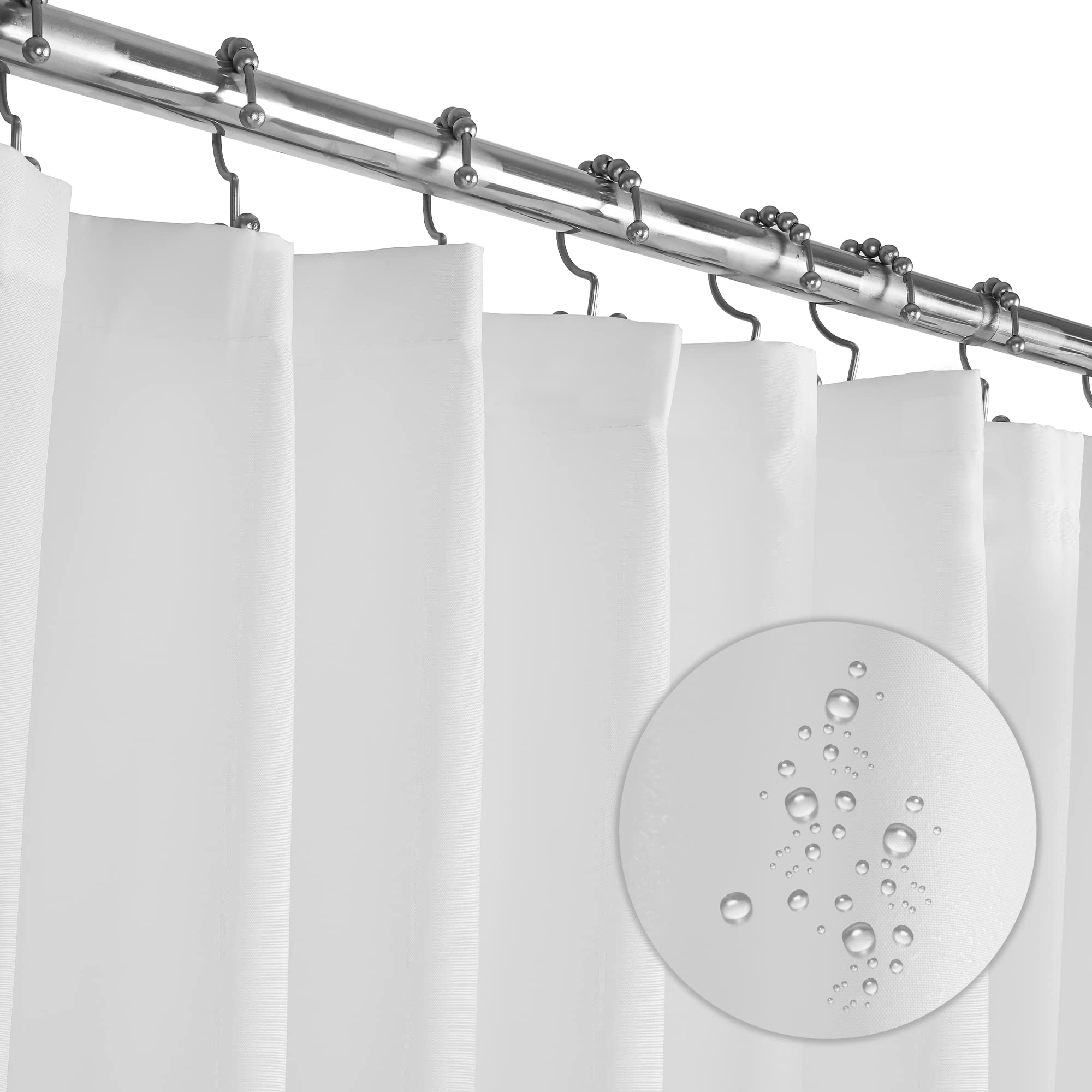 Liba Fabric Shower Curtain, White Shower Curtain, Heavy Duty, Hotel Style, Water Repellent, Soft Cloth Shower Curtain, Machine W