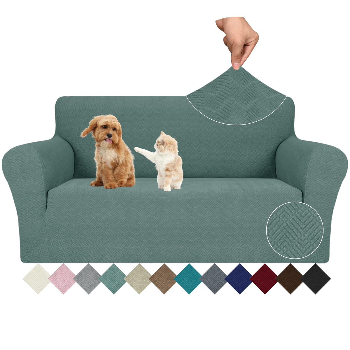 Jiviner Stretch Loveseat Slipcovers 1 Piece Love Seat Sofa Cover Spandex 2 Seater Couch Covers Universal Furniture Protector With Elastic Bottom (Pea Green, Loveseat)