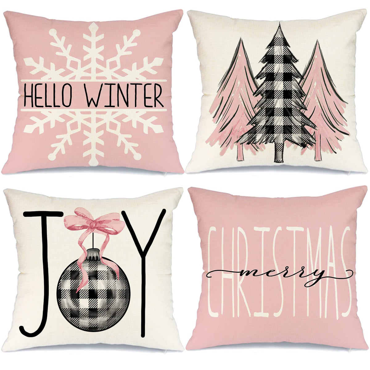 Christmas Pillow Covers 20X20 Set Of 4 For Christmas Decorations Buffalo Plaid Christmas Tree Joy Snow Merry Christmas Pillows W
